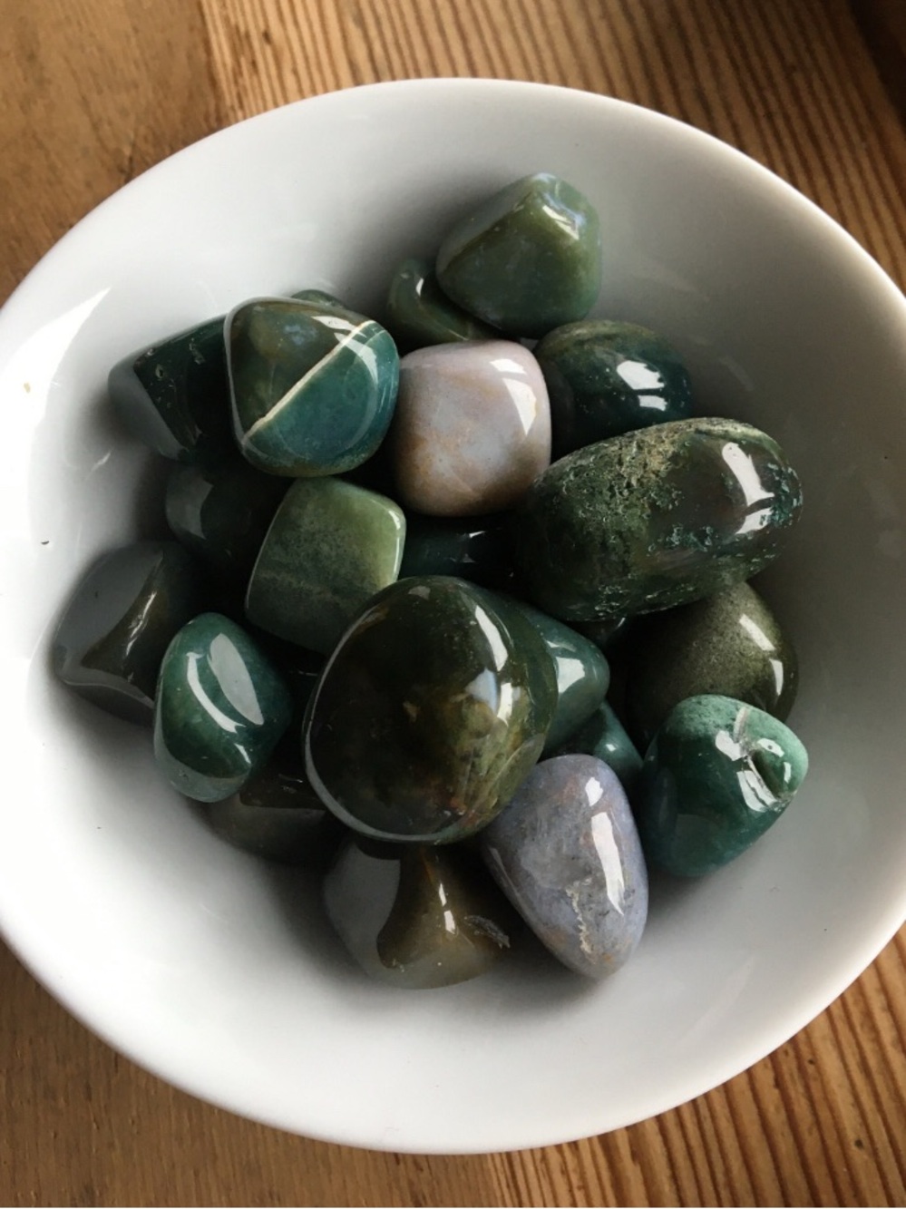 Polished Moss Agate Tumbled Stone - Mixed Green/Pink/Blue Shades